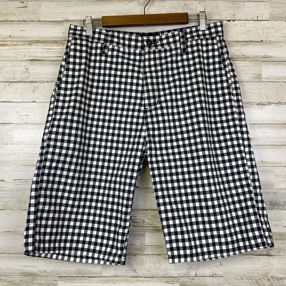 KROW Mens Shorts Black White Check Plaid Sz 32 Skater Motocross BMX Street Wear